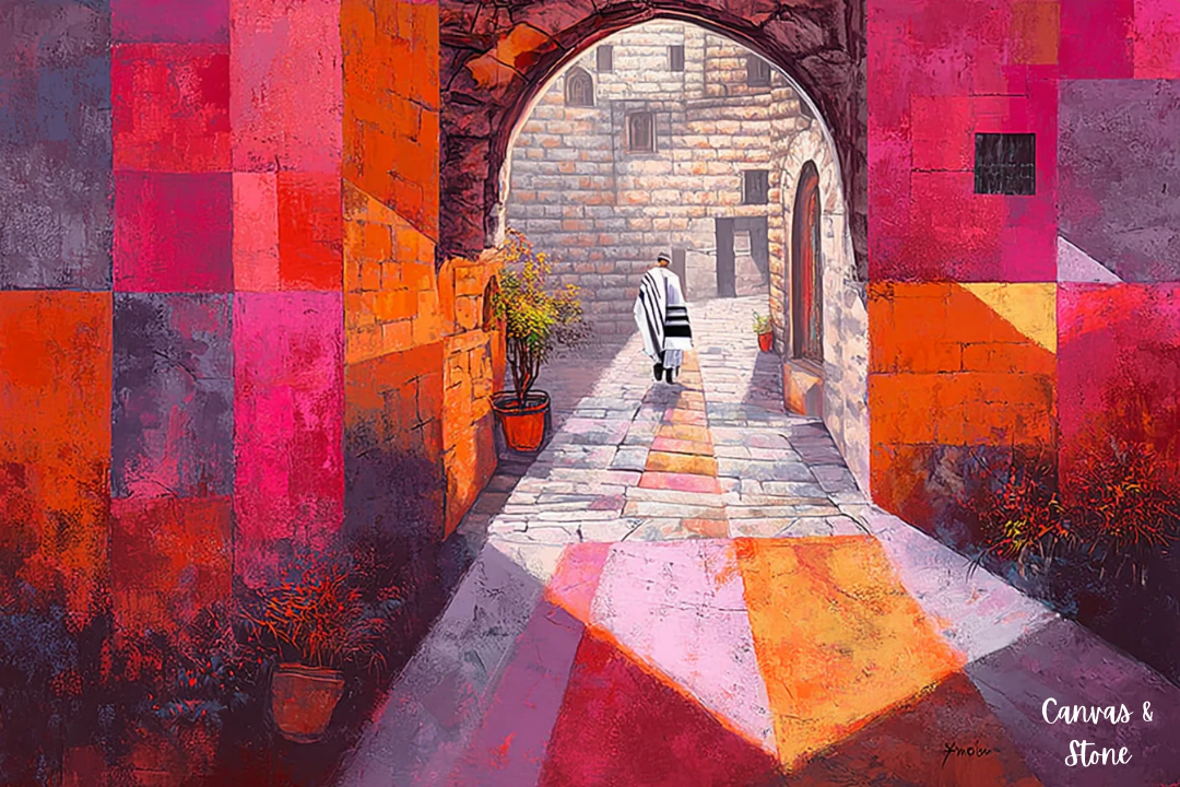 geometric abstract painting of a Jerusalem Old City stone