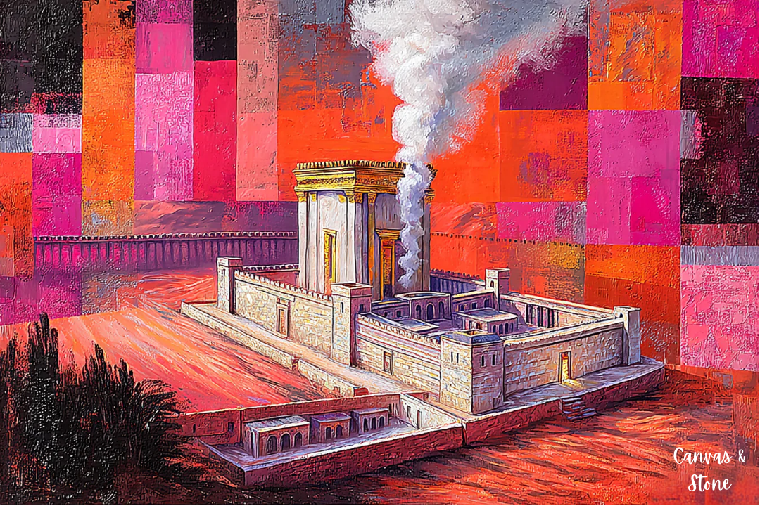 geometric abstract painting of the Beit HaMikdash (Holy Temple)
