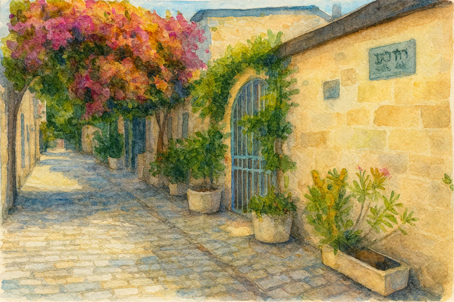 Oil painting style alley Jerusalem Stone