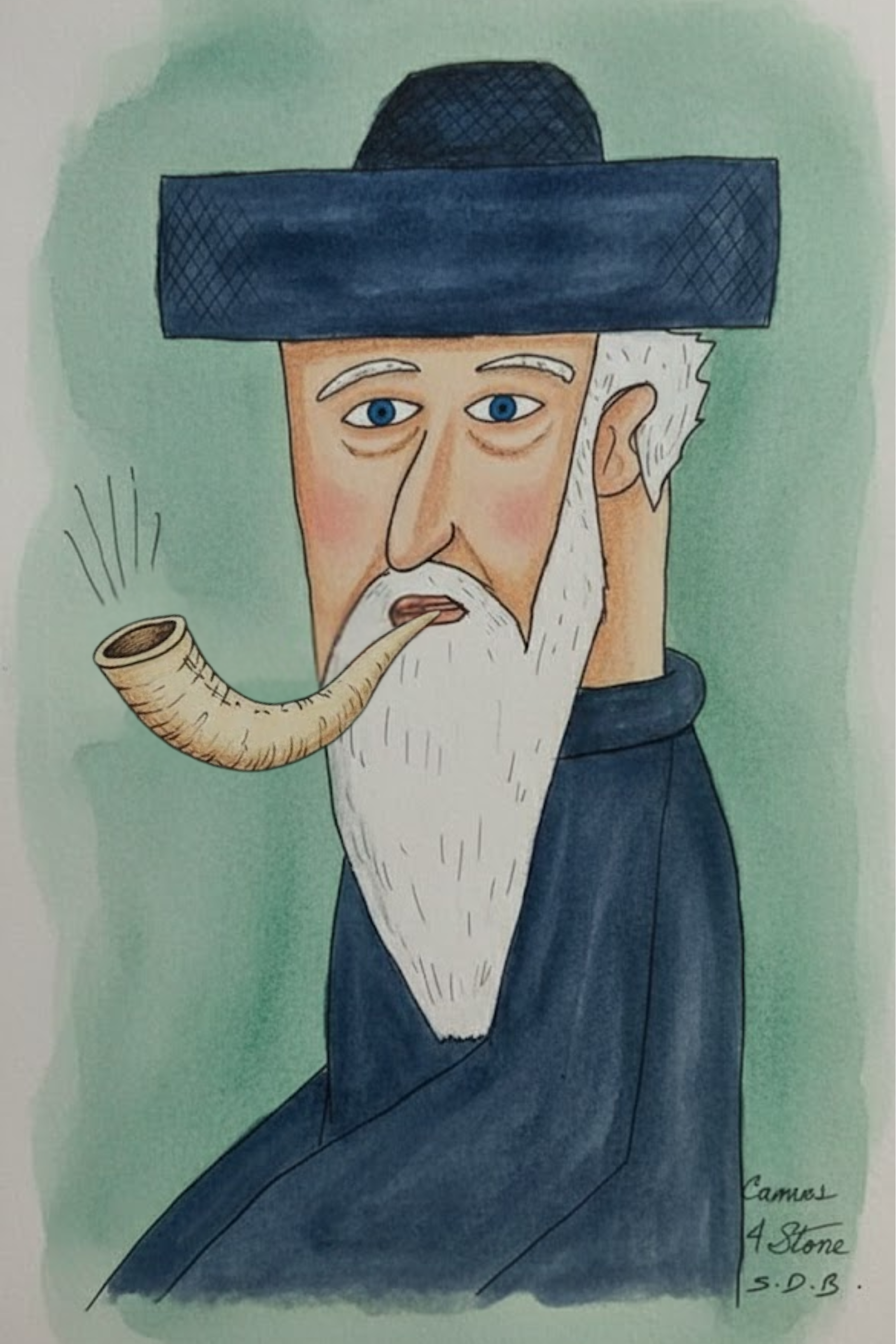 Rabbi Blowing Shofar – High Holiday Jewish Art (Canvas, Acrylic, Aluminum) – Rosh Hashanah Gift