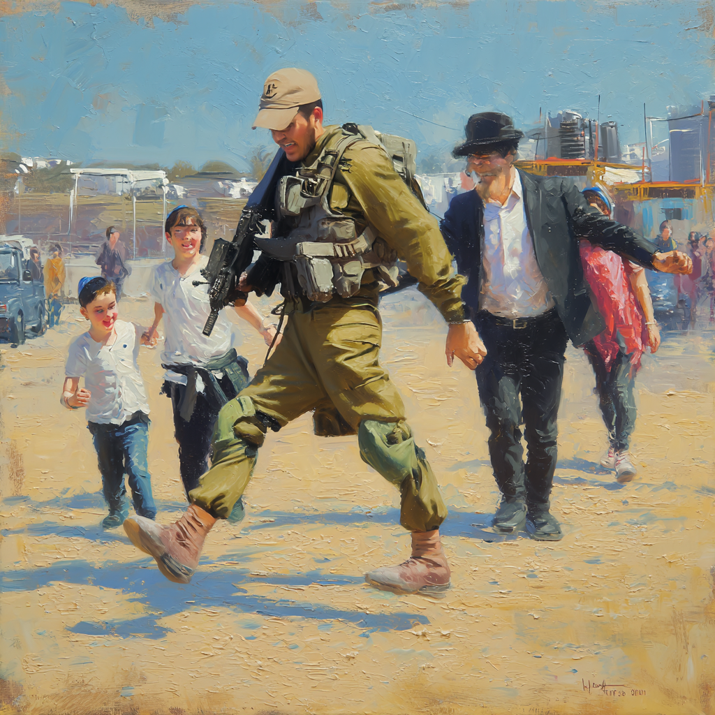 Oil painting style soldier dancing