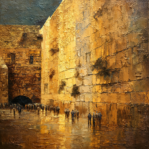 Abstract Oil Painting Kotel – Western Wall Jerusalem Art (Canvas, Acrylic, Aluminum) – Jewish Wedding Gift