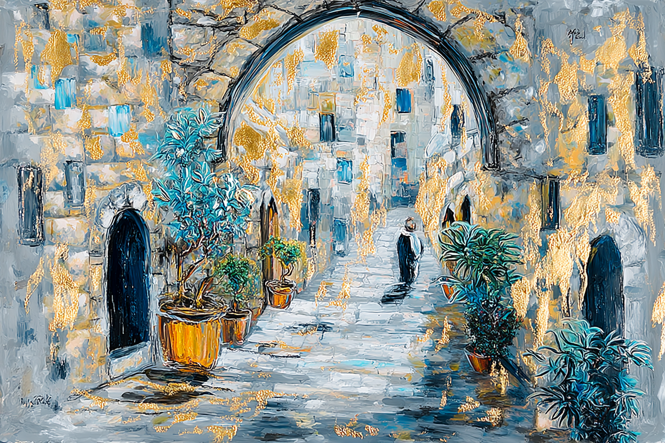 Jerusalem Alley way Blue and gold